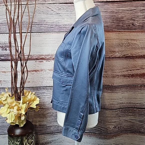 NEW VINTAGE L.L.BEAN BLUE LONG SLEEVE BUTTON-UP CROPPED JACKET - Picture 3 of 16